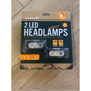 Avalanche 2 Pack LED Headlamps 60 Lumens 4‎ Light Modes Motion Sensor Black NEW